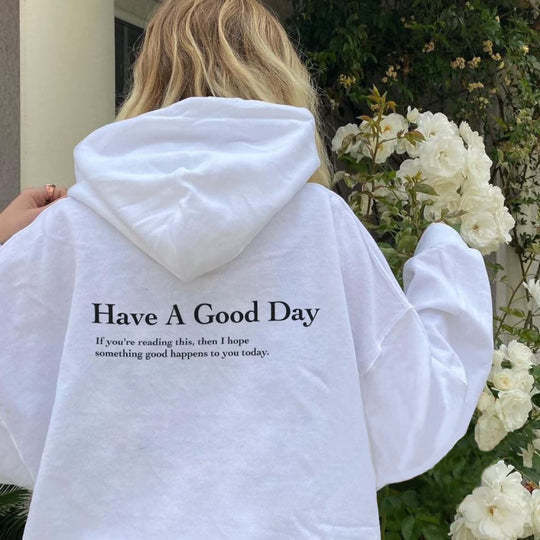 Casual Letter Print Long Sleeve Loose Hooded Pullover