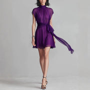 Chic Sleeveless Chiffon Mini Dress with Scarf Tie