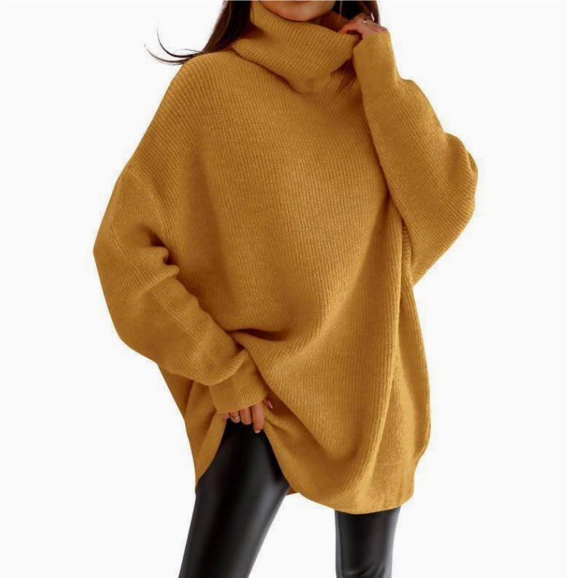 Women's Cozy Oversized Turtleneck Sweater Batwing Chunky