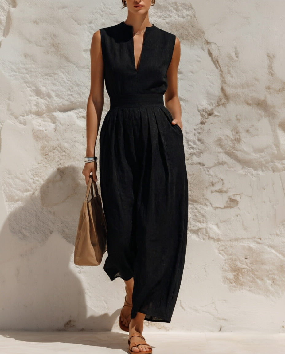 Sleeveless High-waisted Loose-fitting Wide-leg Pants Casual Jumpsuit For Women