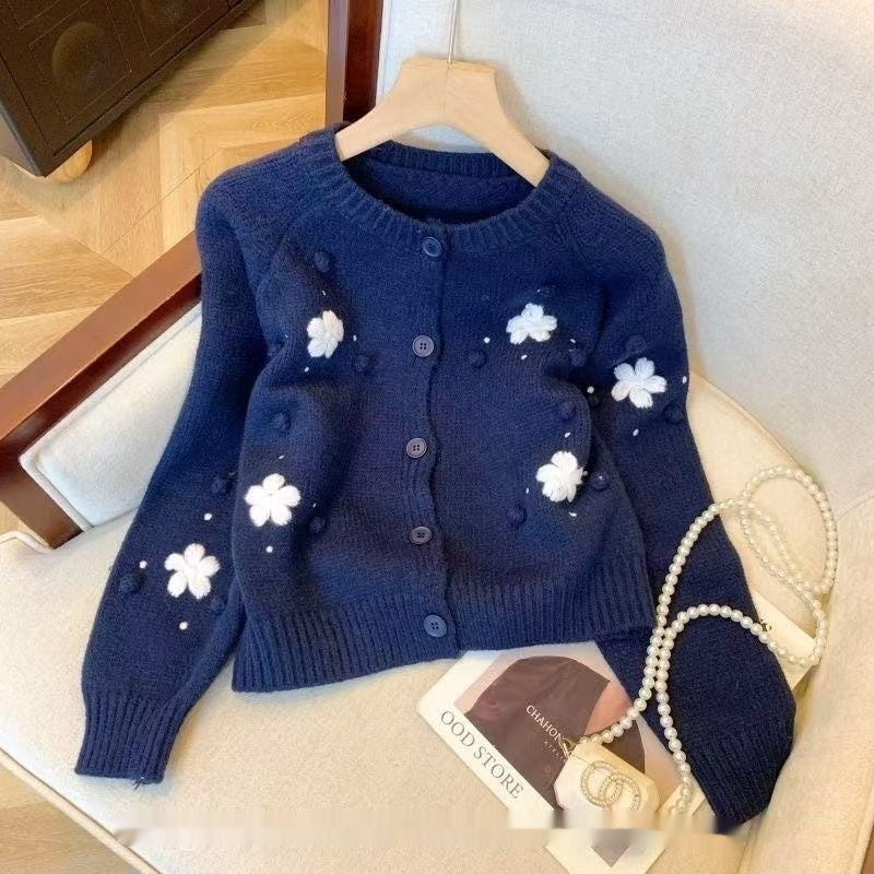 Womens Cropped Embroidery Sweater Jacket for Early Fall and Winter