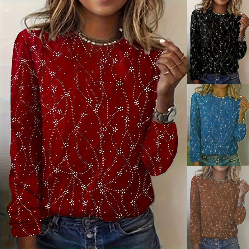 Women's 3D Digital Print Loose Long Sleeve Pullover Sweatshirt