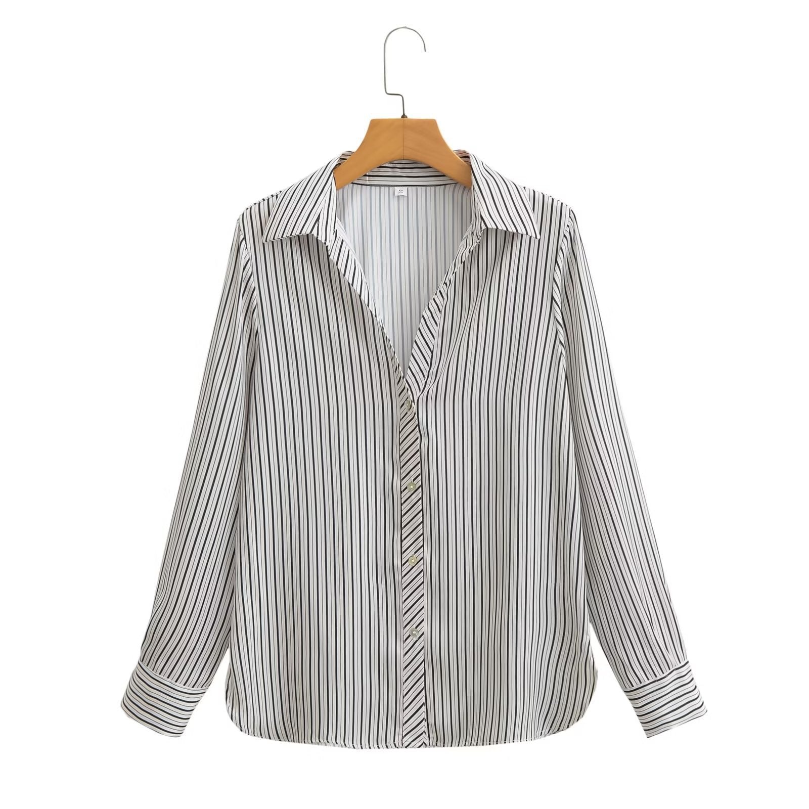 European And American Women's Fashion Lapel Long-sleeve Striped Shirt