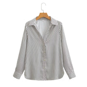 European And American Women's Fashion Lapel Long-sleeve Striped Shirt