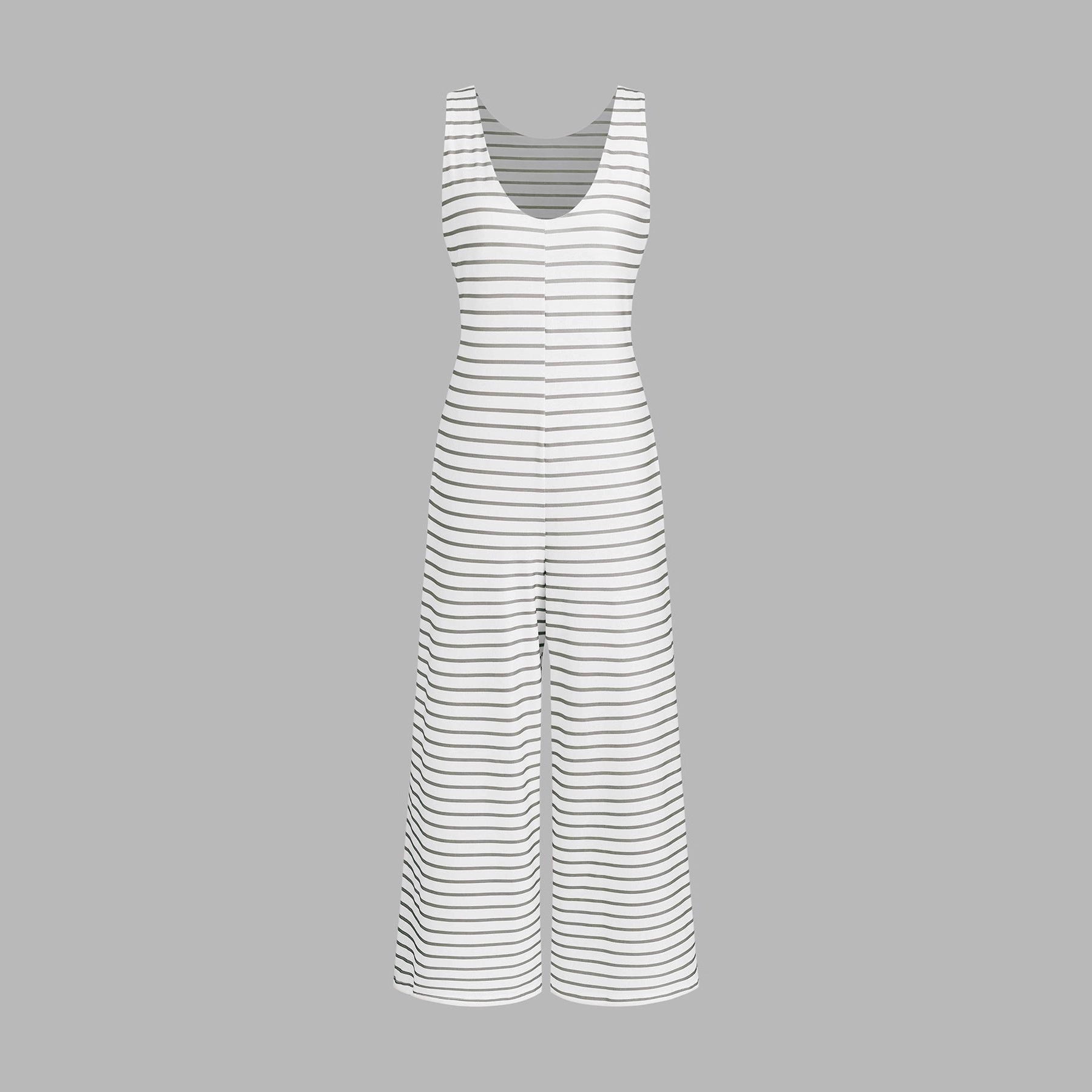 Chic Striped Slim-Fit Jumpsuit with Straight-Leg Pants