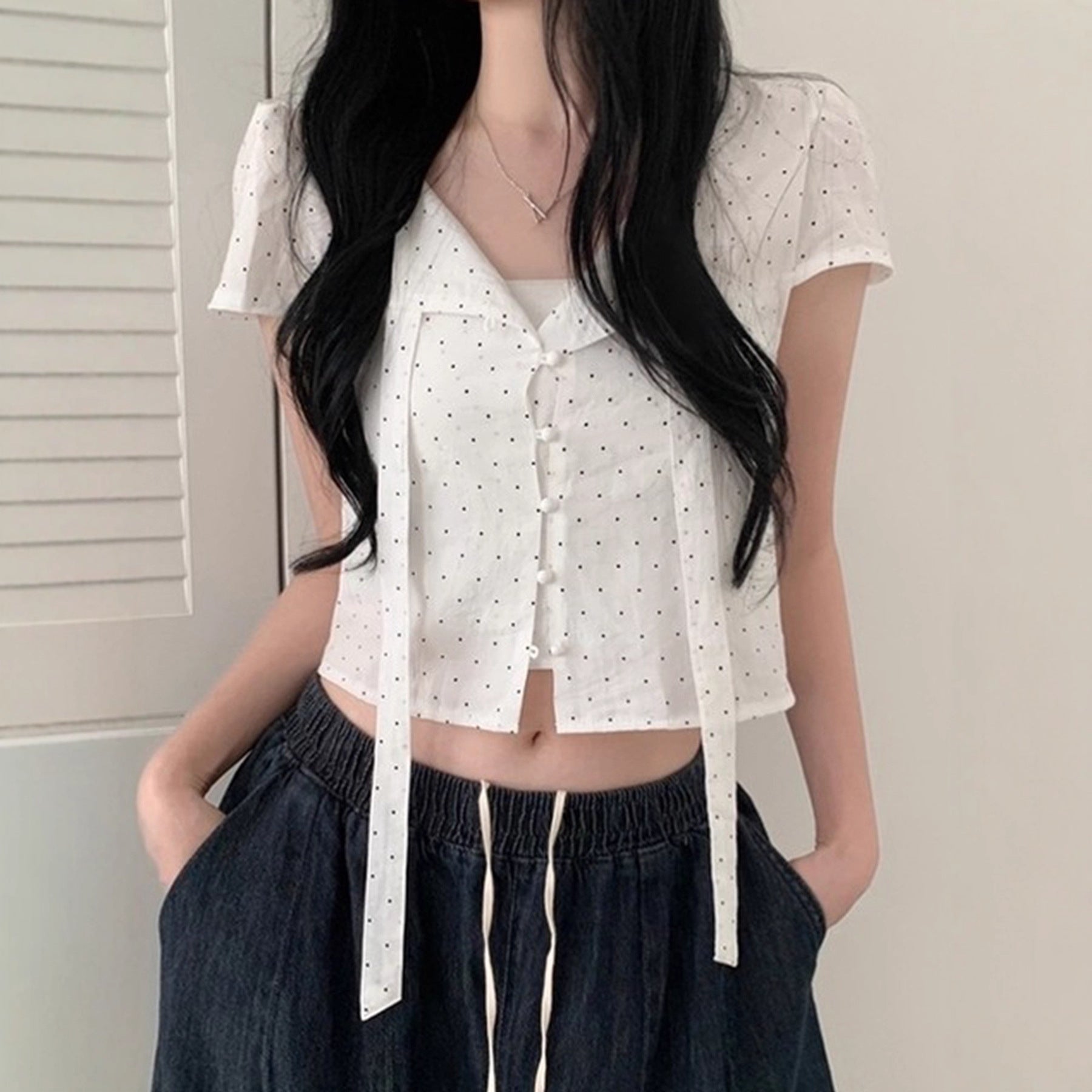 Polka Dot Bow-Knot T-Shirt – Sweet, Slim-Fit Short Sleeve