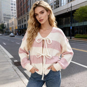 Women's Color Block Striped Knit Cardigan Sweater