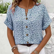 Women's Casual Plant-Print Jacquard Short-Sleeve T-Shirt – Loose Fit