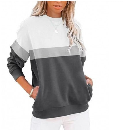 Women's Color-Block Long Sleeve Casual Sports Pullover Sweater