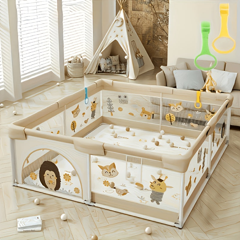 Little Hedgehog Baby Playpen with Gate, Indoor and Outdoor Activity Center with Non-Slip Base