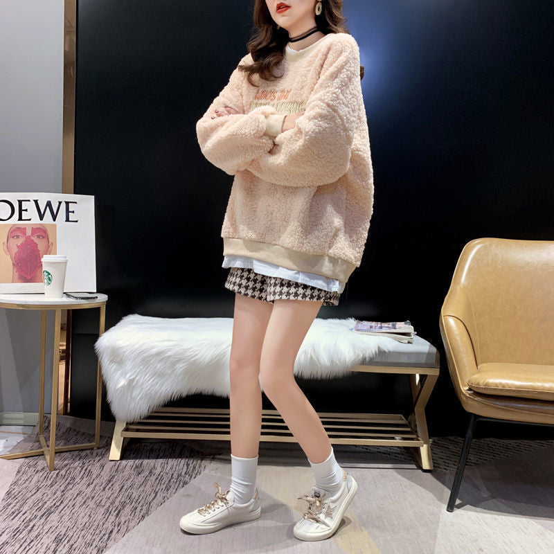 Women's Plus Size Fake Two Pieces Round Neck Sweater
