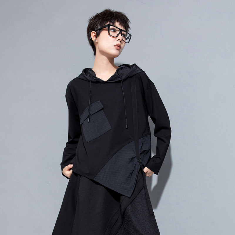 Chic Irregular Stitching Hooded Casual Sweatshirt