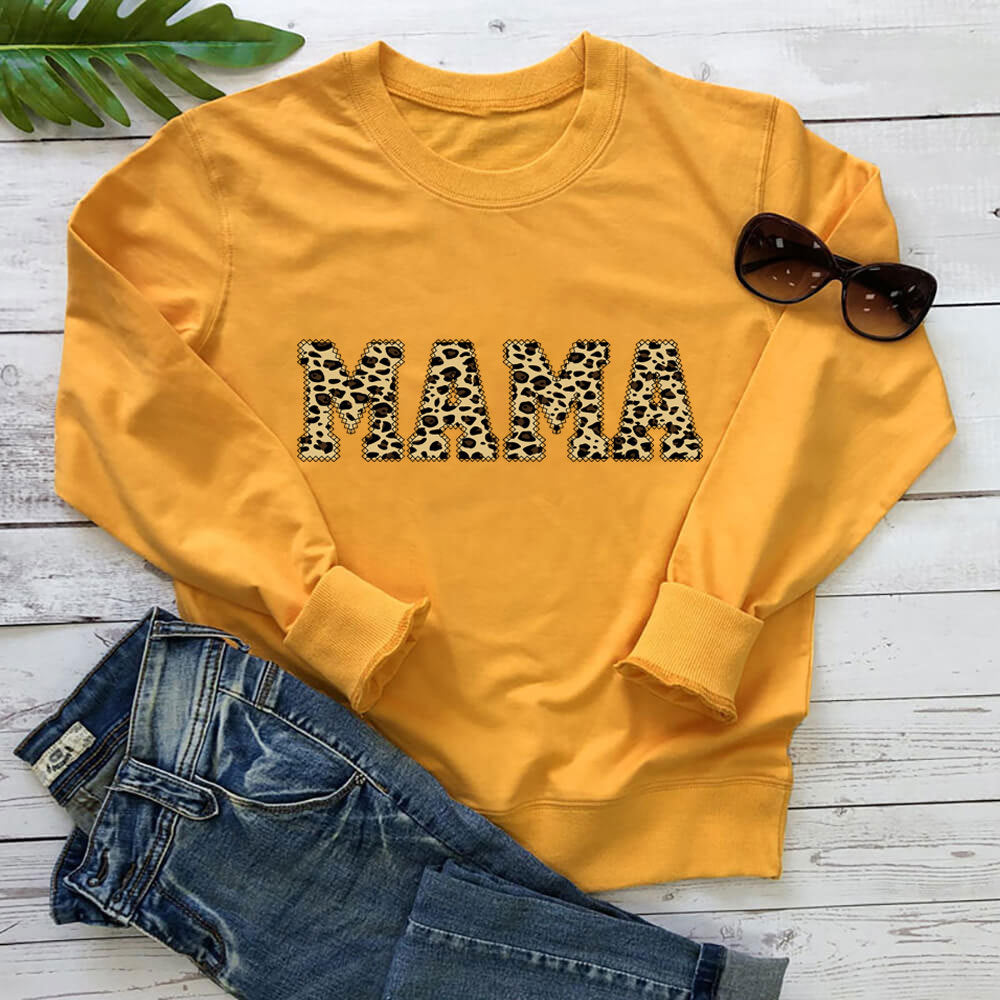 Leopard Print Mom Sweatshirt Casual Crewneck