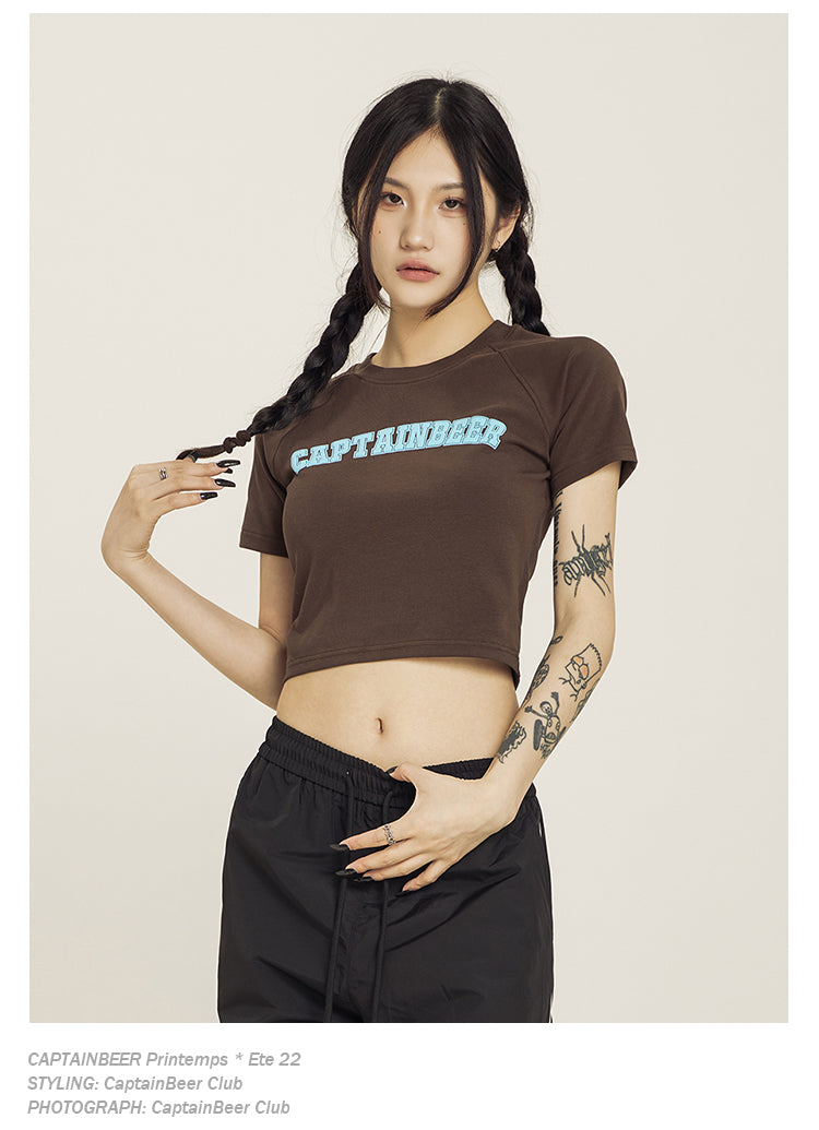 Retro American Crop Top Vintage Short Sleeve Summer Tee