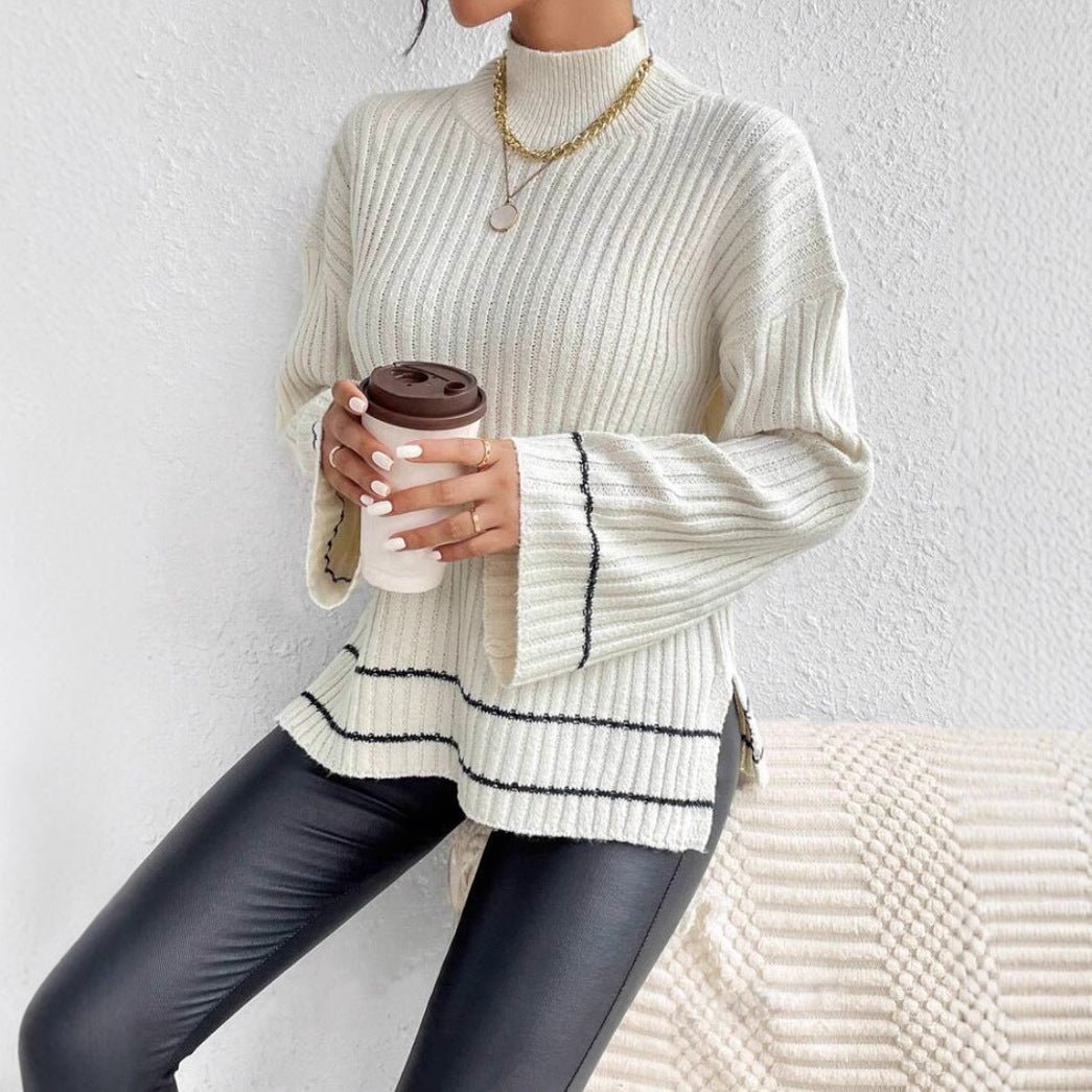 Casual Patchwork Contrast Color Loose Long Sleeve
