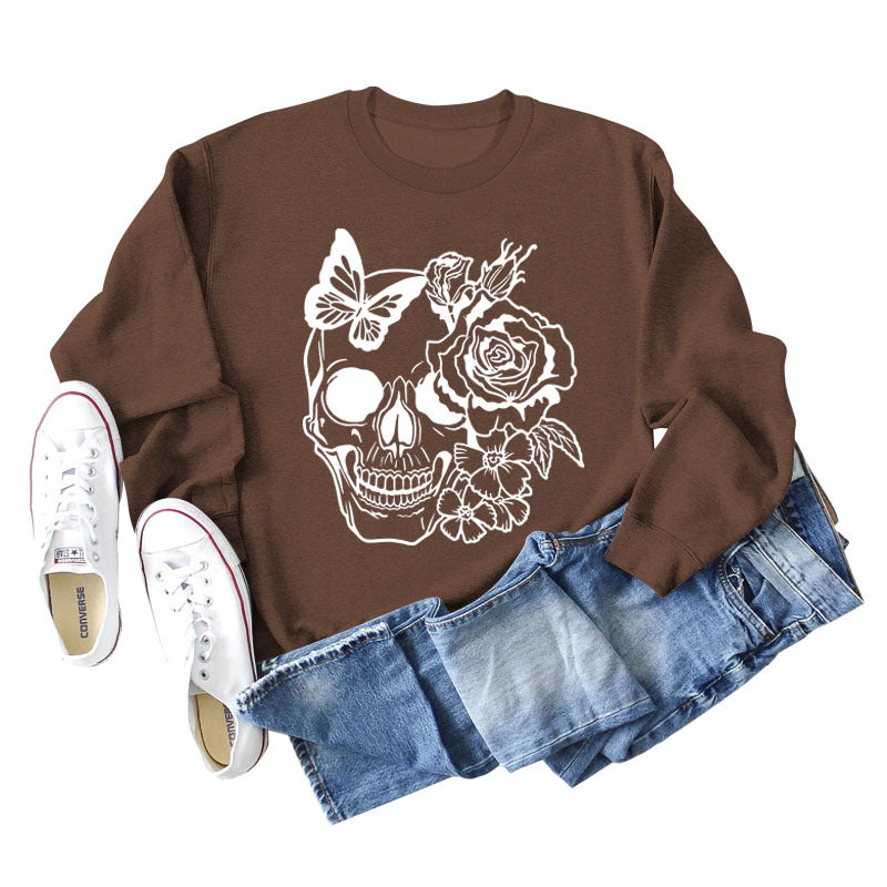Women's Skull Butterfly Graphic Long Sleeve Sweater