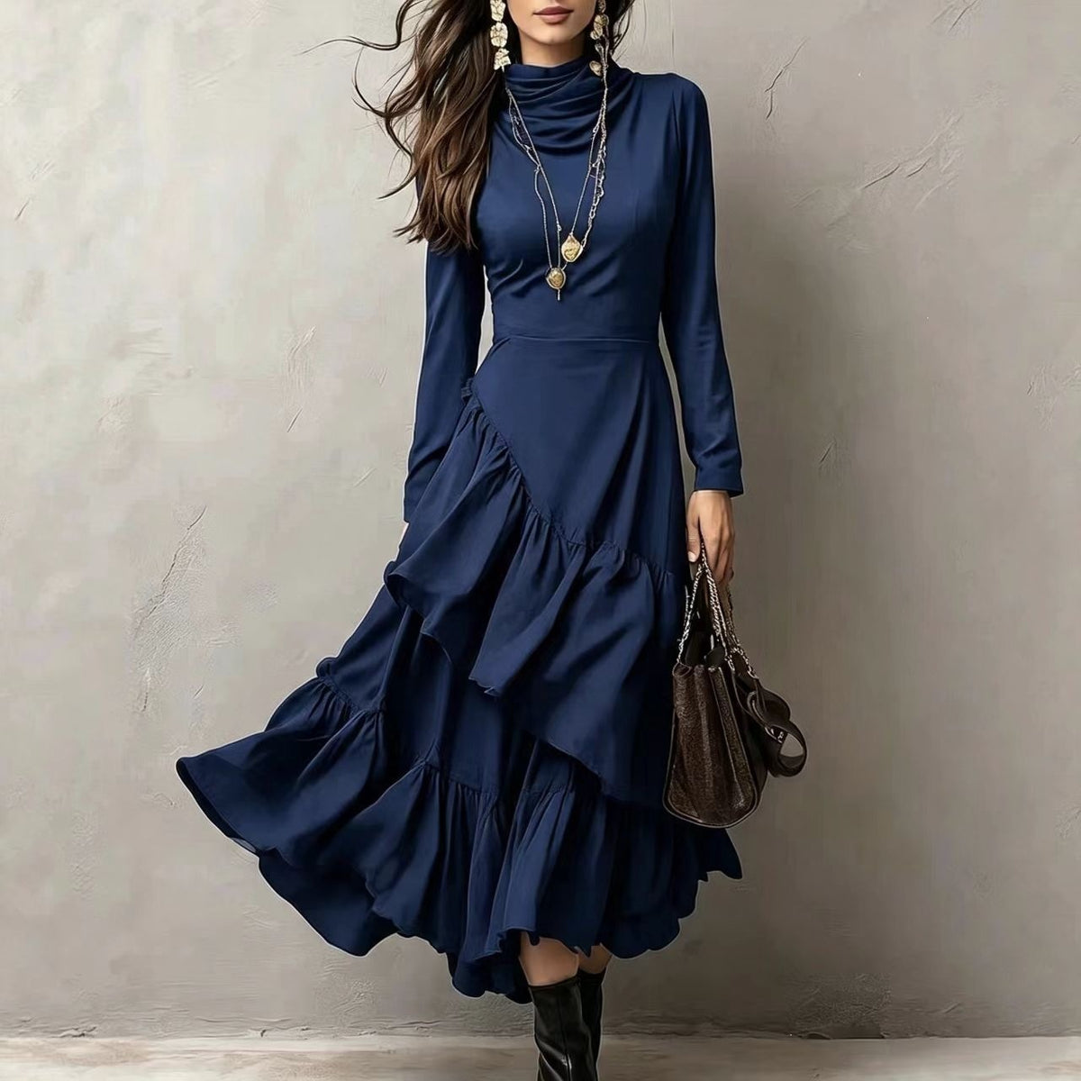 Asymmetrical Ruffled Waist-Cinching Party Dress