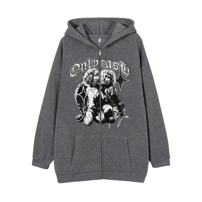 Women's Angel Wings Zip-Up Casual Streetwear Hoodie