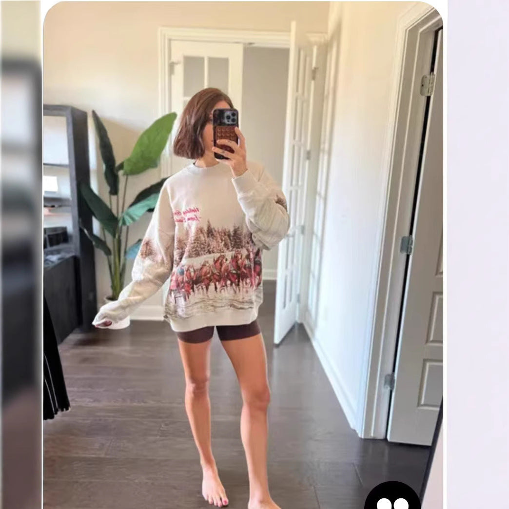 Women's Casual Round Neck Long Sleeve Pullover Sweatshirt