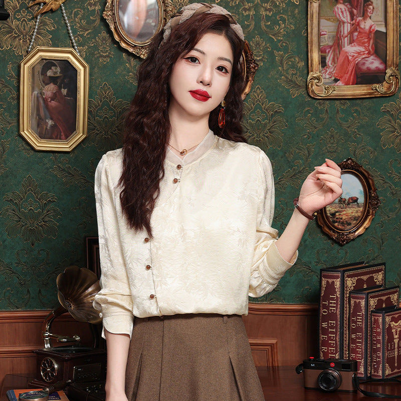 Retro Tang Suit Oblique Placket Long-sleeved Top