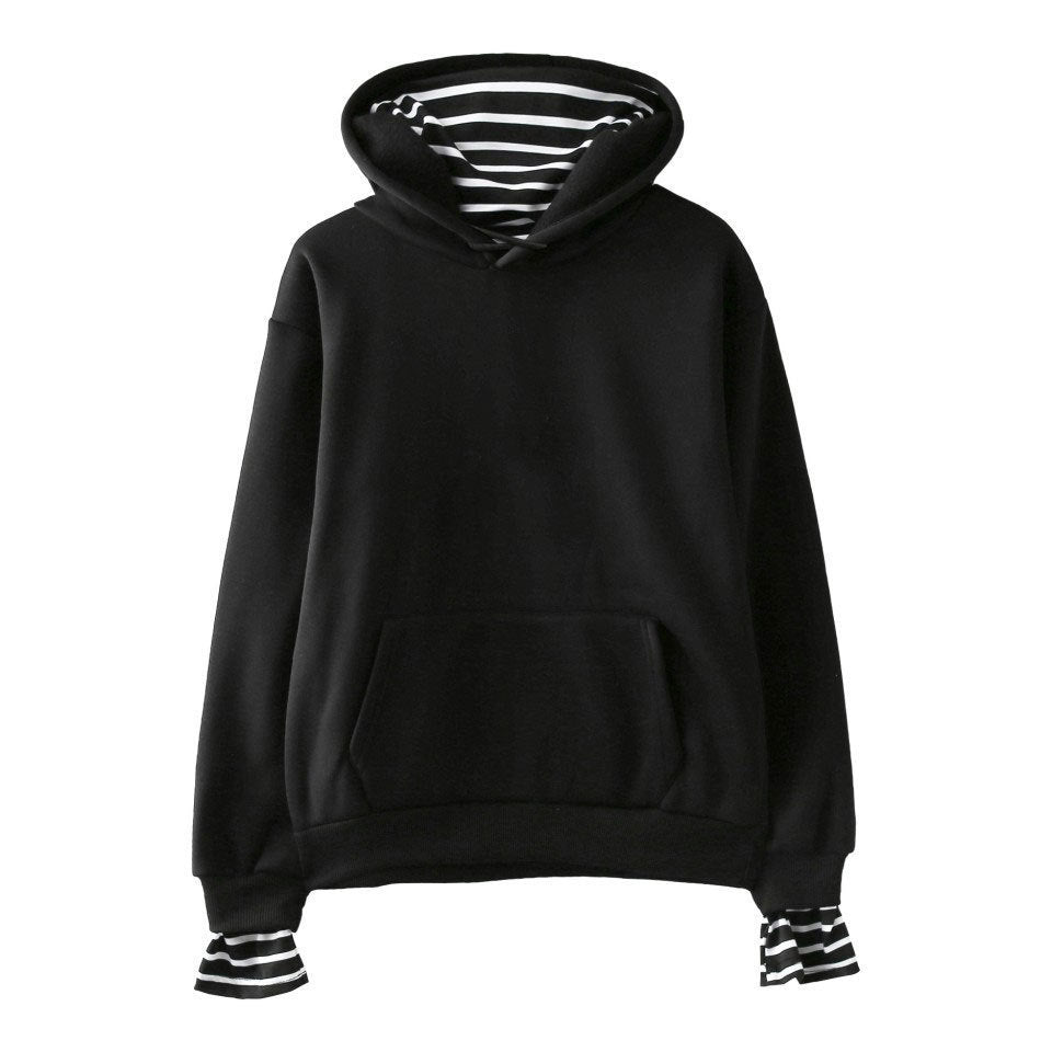 Trendy Korean Fleece Hooded Pullover False Two-Piece Sweatshirt