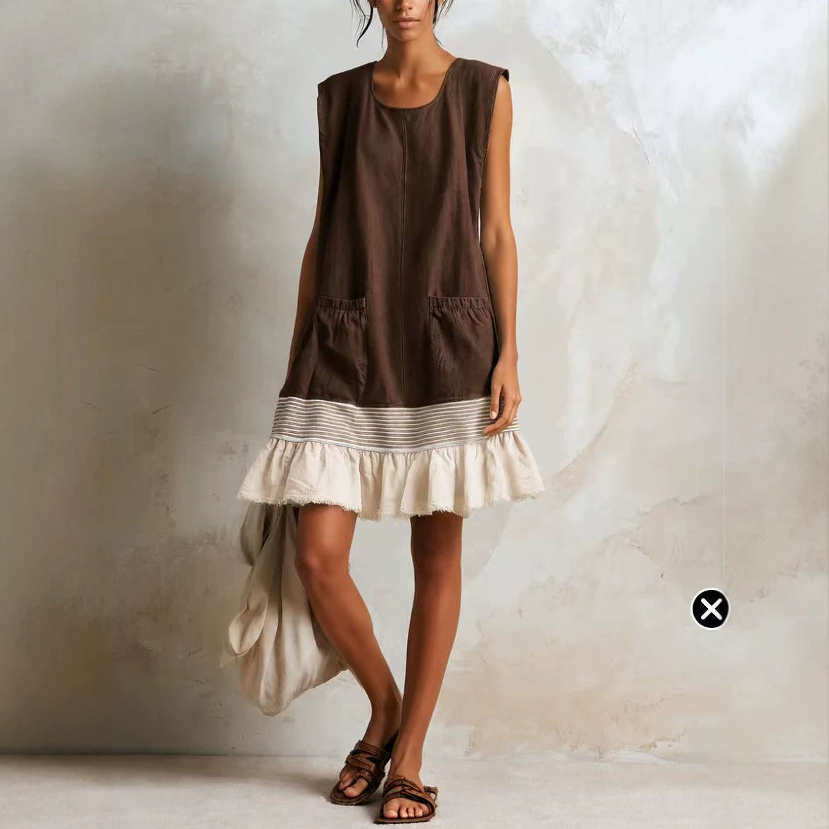 European and American-style U-neck Waist-cinching Long Dress