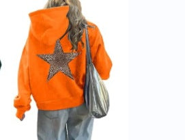 Women's Casual Printed Loose Hooded Sweatshirt