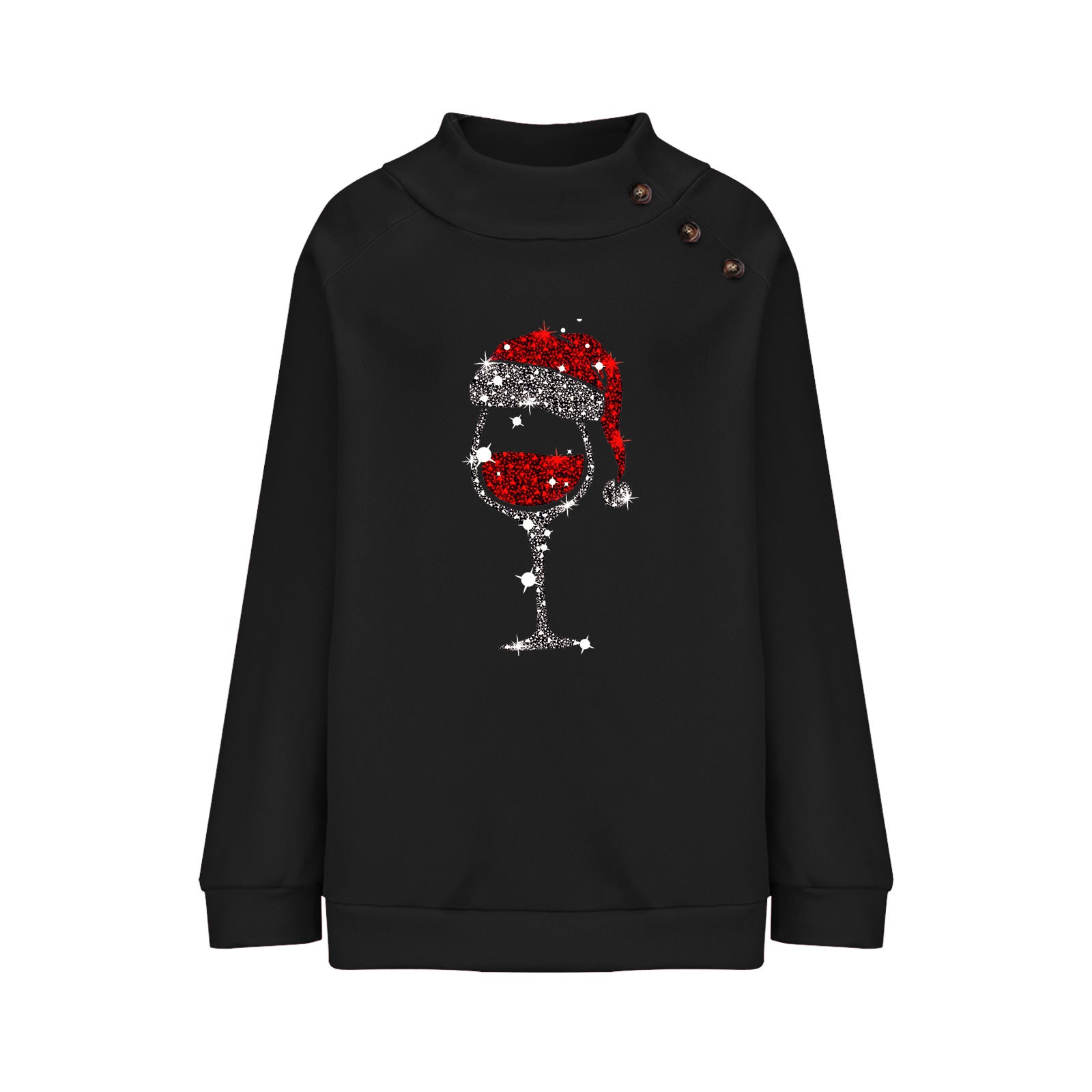 Cup Round Neck Button Christmas Loose Sweater Women
