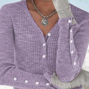 Women's Solid Color And V-neck Sweater Buttons