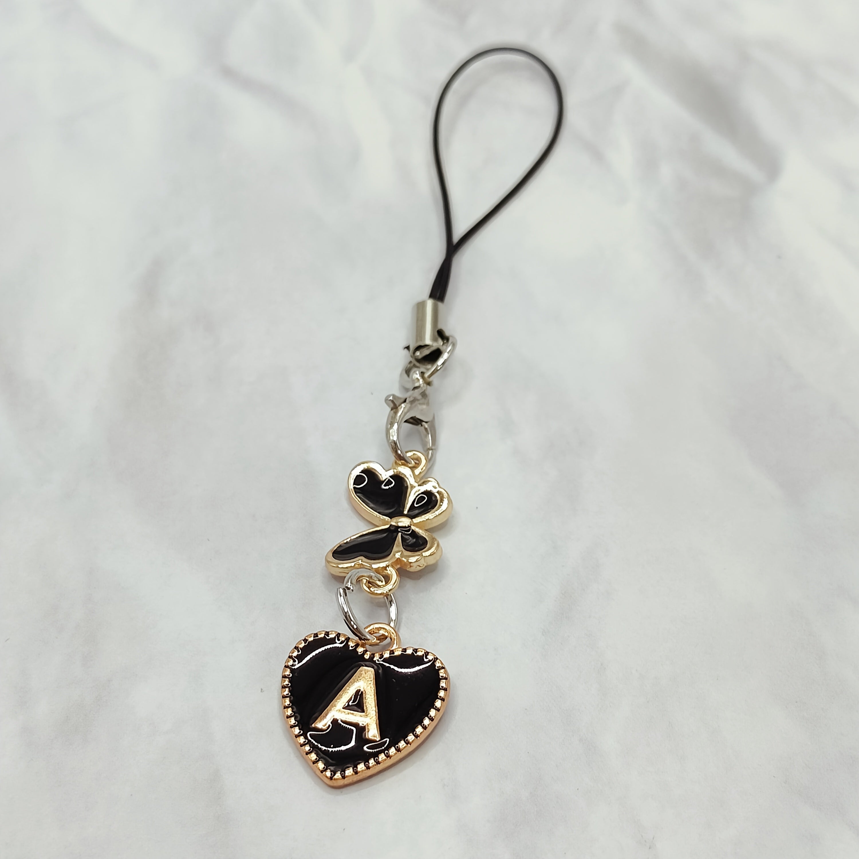 Black Letter A‑Z and Butterfly Phone Charm – Durable Aluminum Alloy