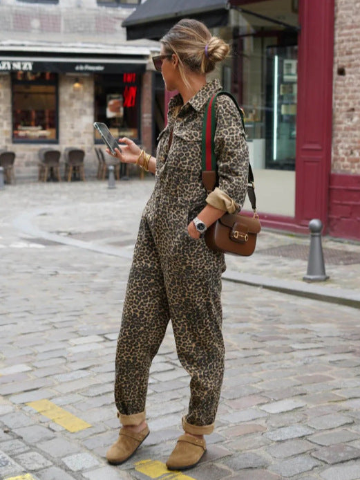 Chic Leopard Print Corduroy Pajama Set