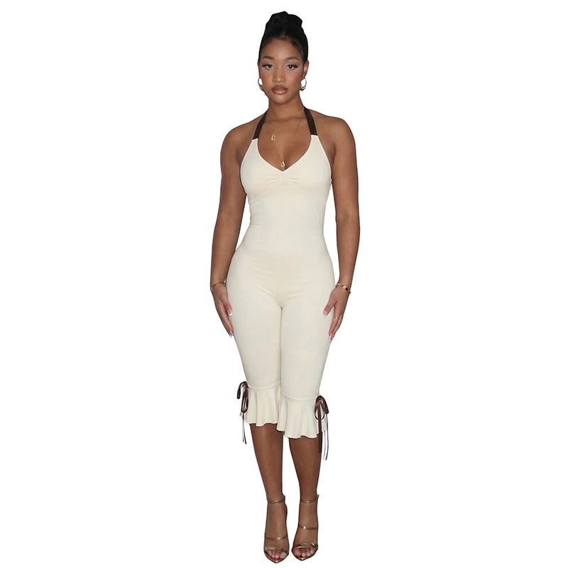 Strap-style Fashionable Solid-color Slimming One-piece Trousers