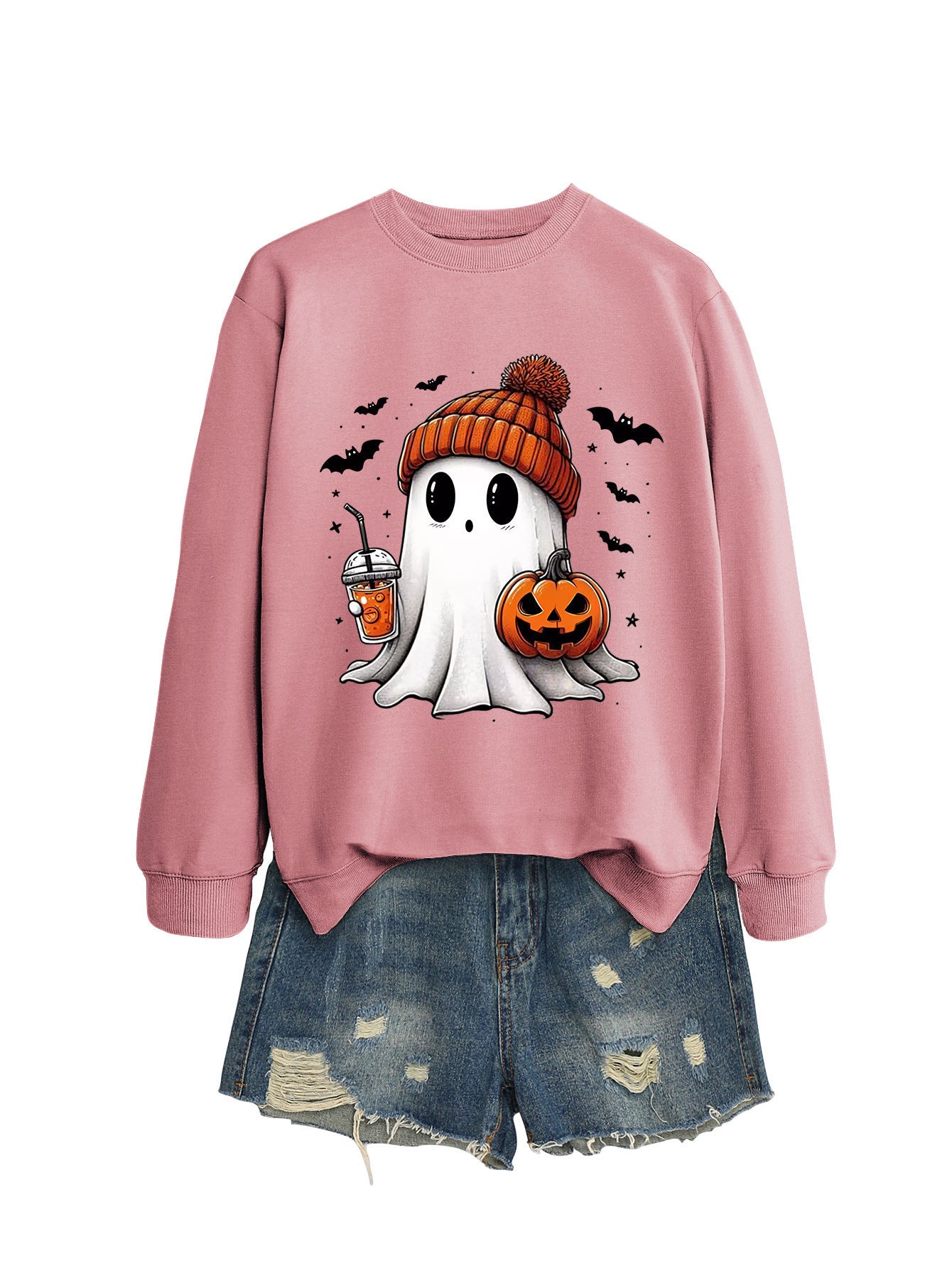 Pumpkin Print Long Sleeve Crew Neck Sweatshirt