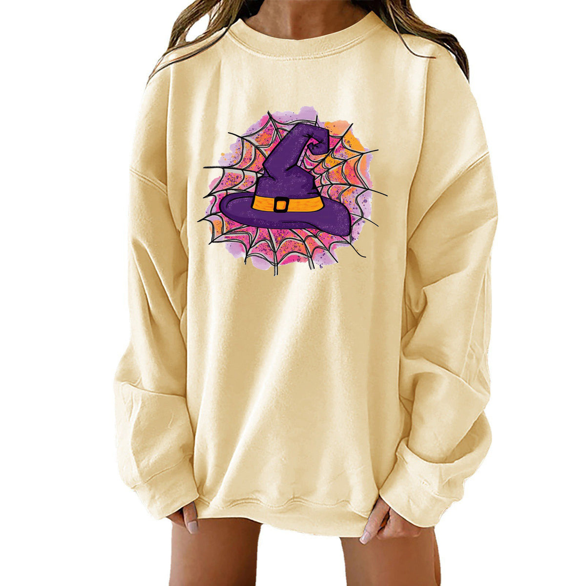 Spooky Chic Halloween Print Loose Crewneck Sweatshirt