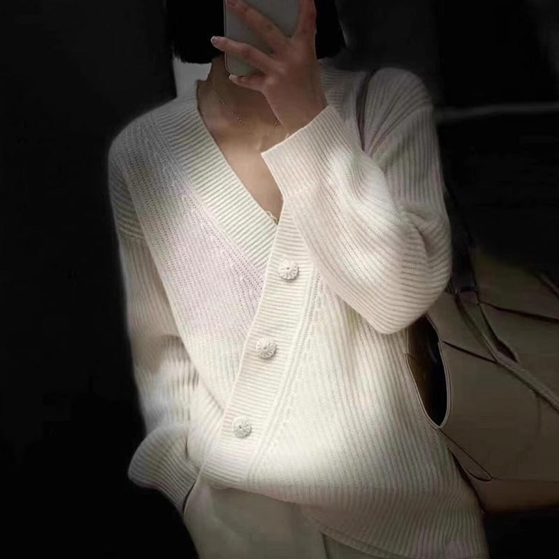 Womens Stylish V-neck Knitted Base Top Sweater