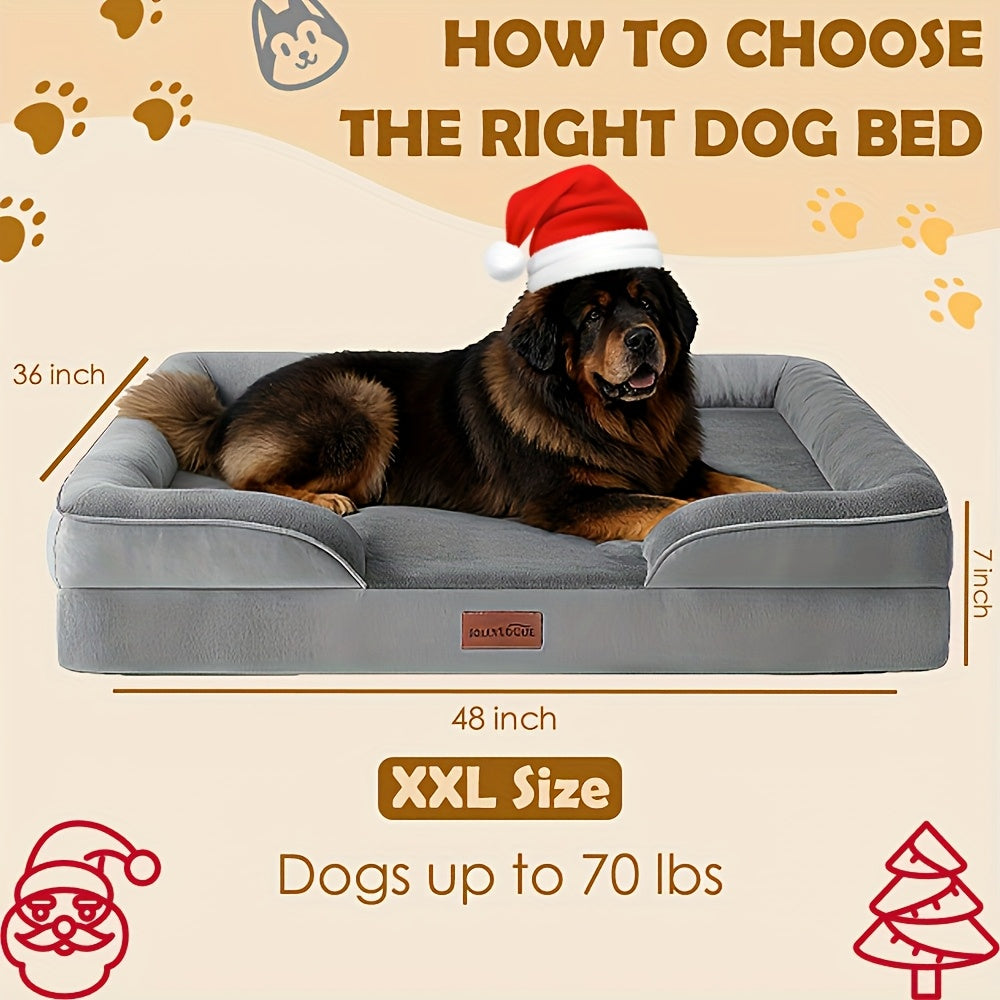 1Pc Dog Bed - 100% Supportive Foam - Extra Large Dog Sofa Dog Beds - Soft & Warm Pet Couch Bed With Removable Washable Cover - Soft Lining And Nonskid Bottom - Grey 3 Sizes - Great Christmas Gifts...
