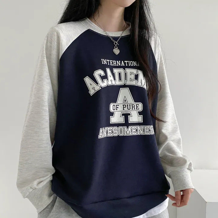 Korean Style Fleece-Lined Patchwork Women's Sweater