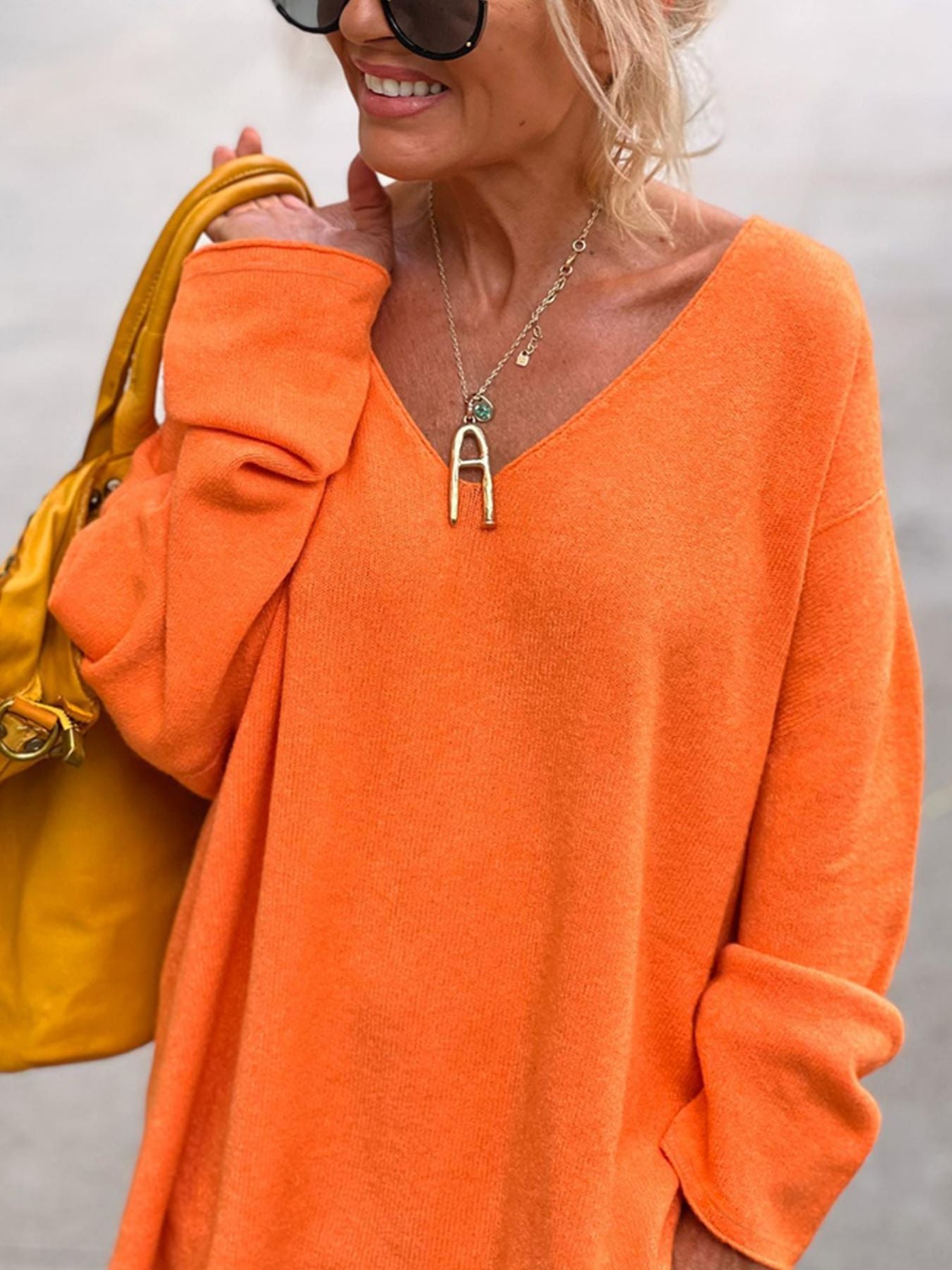 V-Neck Long Sleeve Loose Casual Top for Women