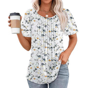 Floral Pleated T-Shirt – Short‑Sleeve, Fresh & Sweet Print