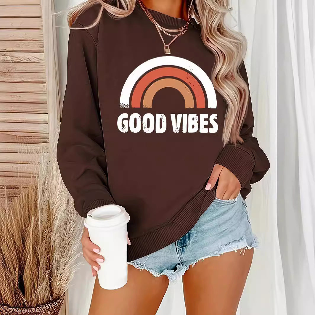 Plus Size Rainbow Letter Round Neck Sweater
