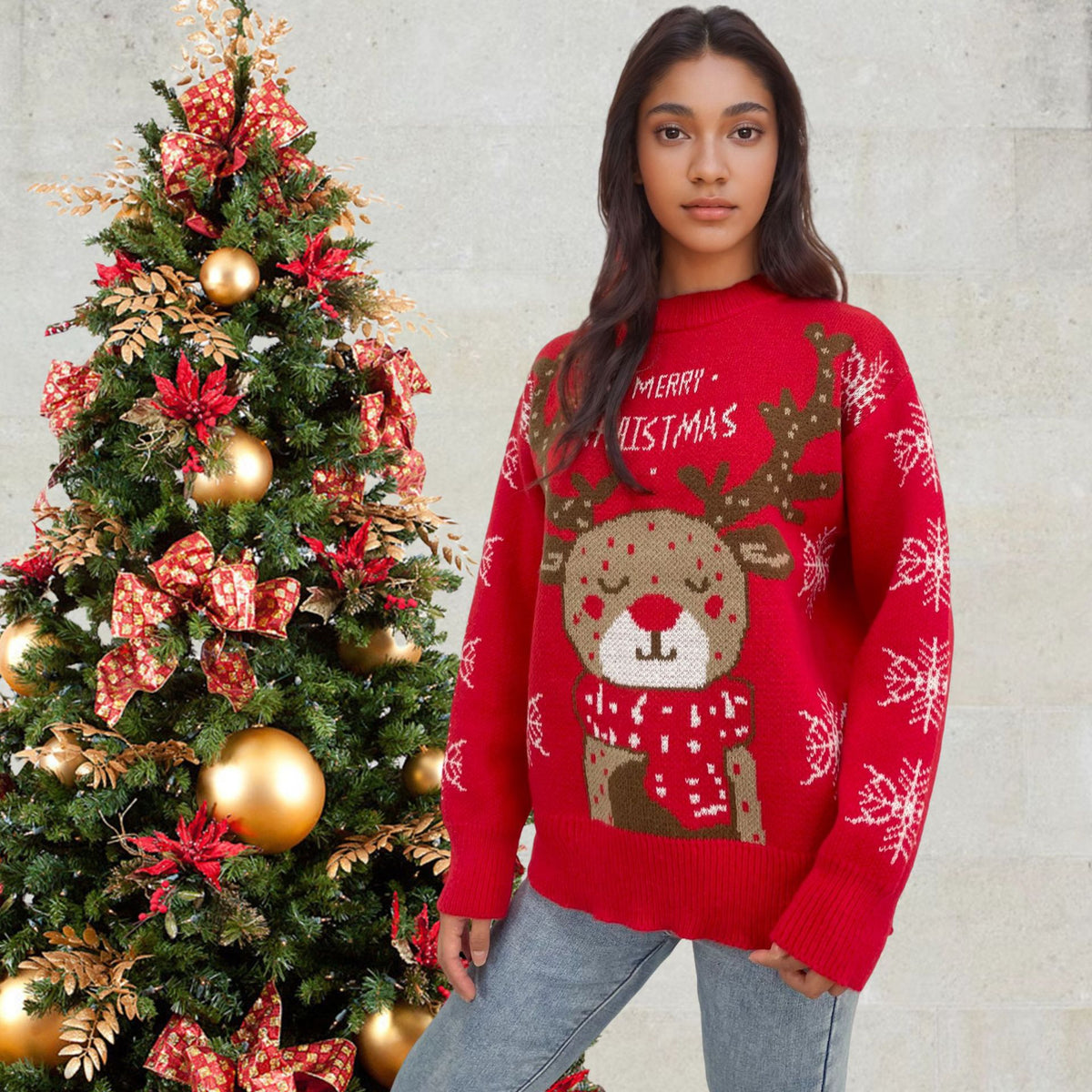 Christmas Snowflake Jersey Women's Elk Jacquard Sweater Top
