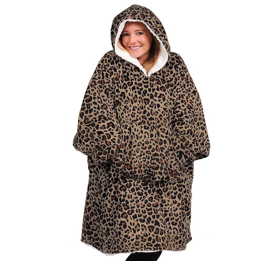 Cozy White Leopard Print Oversized Hooded Sweater