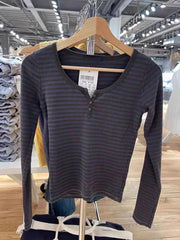 Sweet Striped Long Sleeve Cotton Women's Top