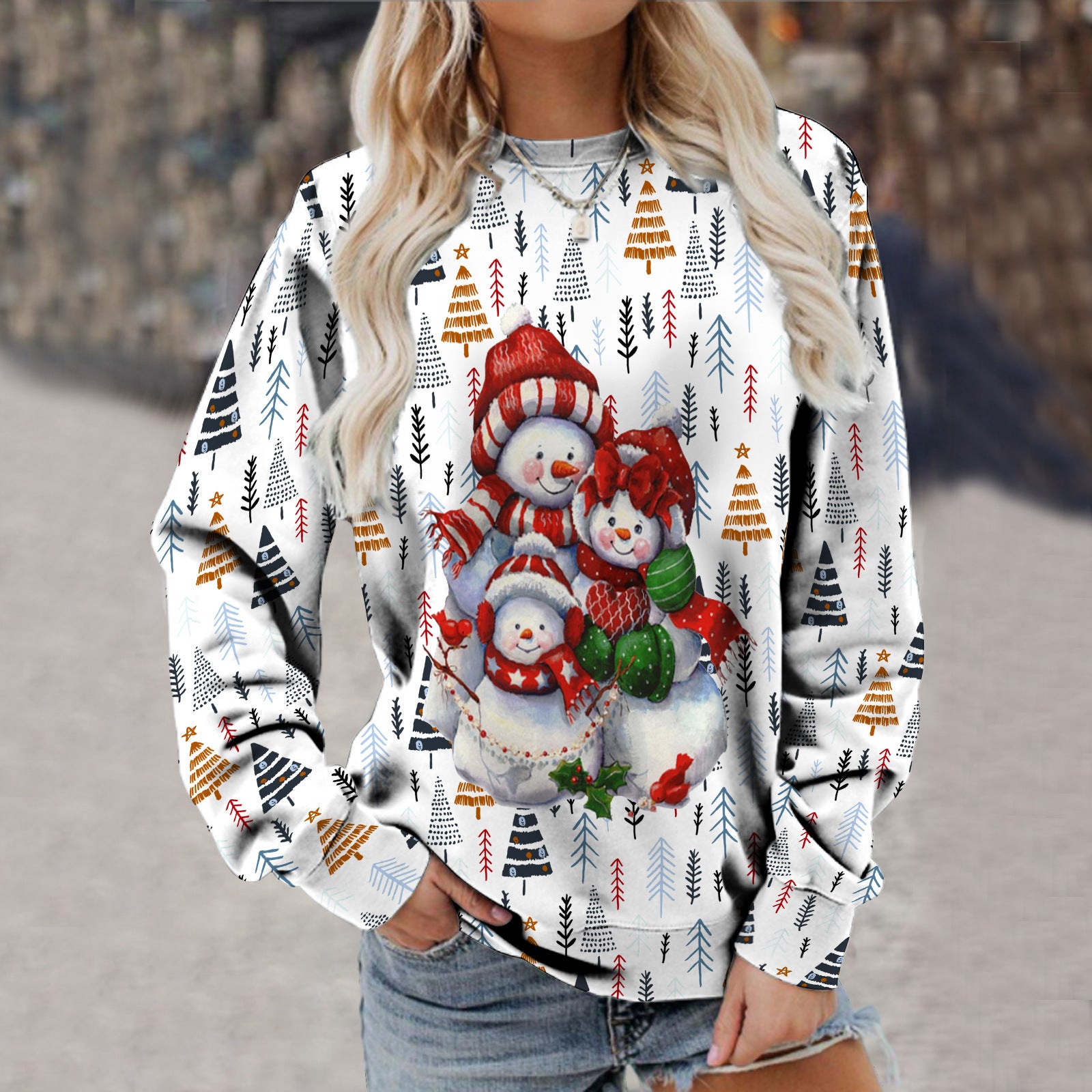Women's Fashion Long Sleeve Printed Sweater