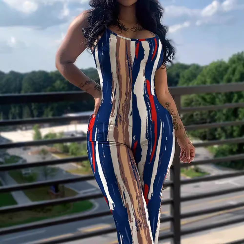 Women's High-Waist Printed Flared Jumpsuit