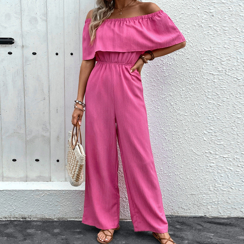 Chic Off-Shoulder Solid Color Casual Jumpsuit