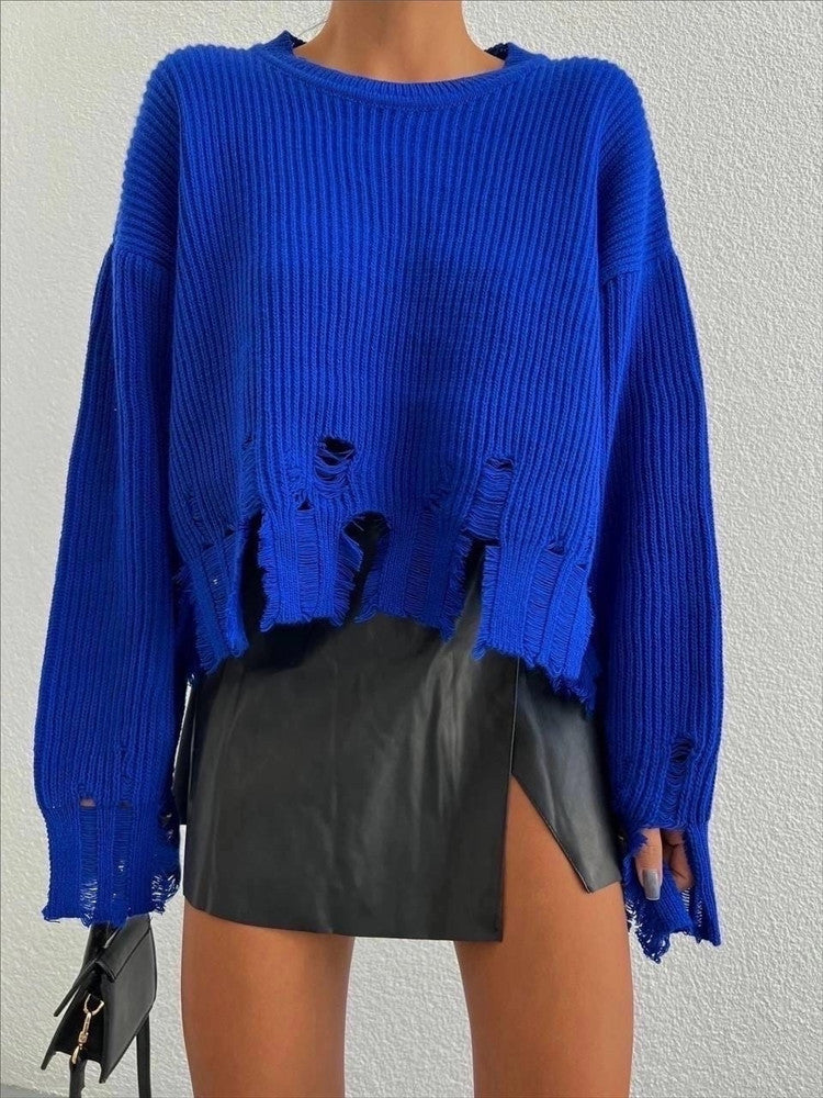 Chic Ripped Oversized Knit Sweater for Women