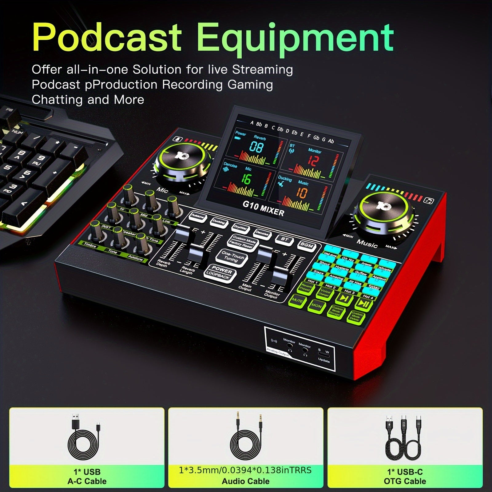 5‑Channel Audio Interface and DJ Mixer with 48V Phantom Power – USB Sound Card for PC/Phone Live Streaming, KTV, Gaming and Recording