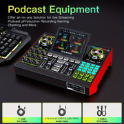 5‑Channel Audio Interface and DJ Mixer with 48V Phantom Power – USB Sound Card for PC/Phone Live Streaming, KTV, Gaming and Recording