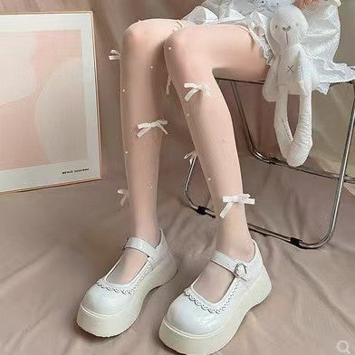 Bow Pearl White Stockings Lolita Leg Shaping Pantyhose